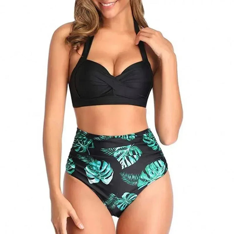 Bikini Set Ruched Swimwear Women Print Swimsuit Push Up High Waist Bikinis Plus Size Bathing Suit Beachwear - Allen-Fitness