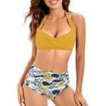 Bikini Set Ruched Swimwear Women Print Swimsuit Push Up High Waist Bikinis Plus Size Bathing Suit - Allen-Fitness