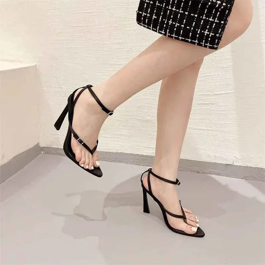 Women New Flip Flop Black Sandalias Mujer Rhinestone Stilettos Heels Dressing Shoes Ladies Sandals - Allen-Fitness