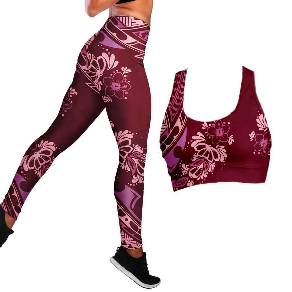Polynesian Hibiscus Seamless Yoga Set Sports Bras Leggings 2 Piece Set Women Workout Clothes Workout Set for Gym