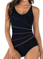 Striped Floral Deep V Beach Bodysuit - Trendy Swimwear for Women - Allen-Fitness