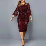 Women fashion plus size sequin party formal dress - Allen-Fitness