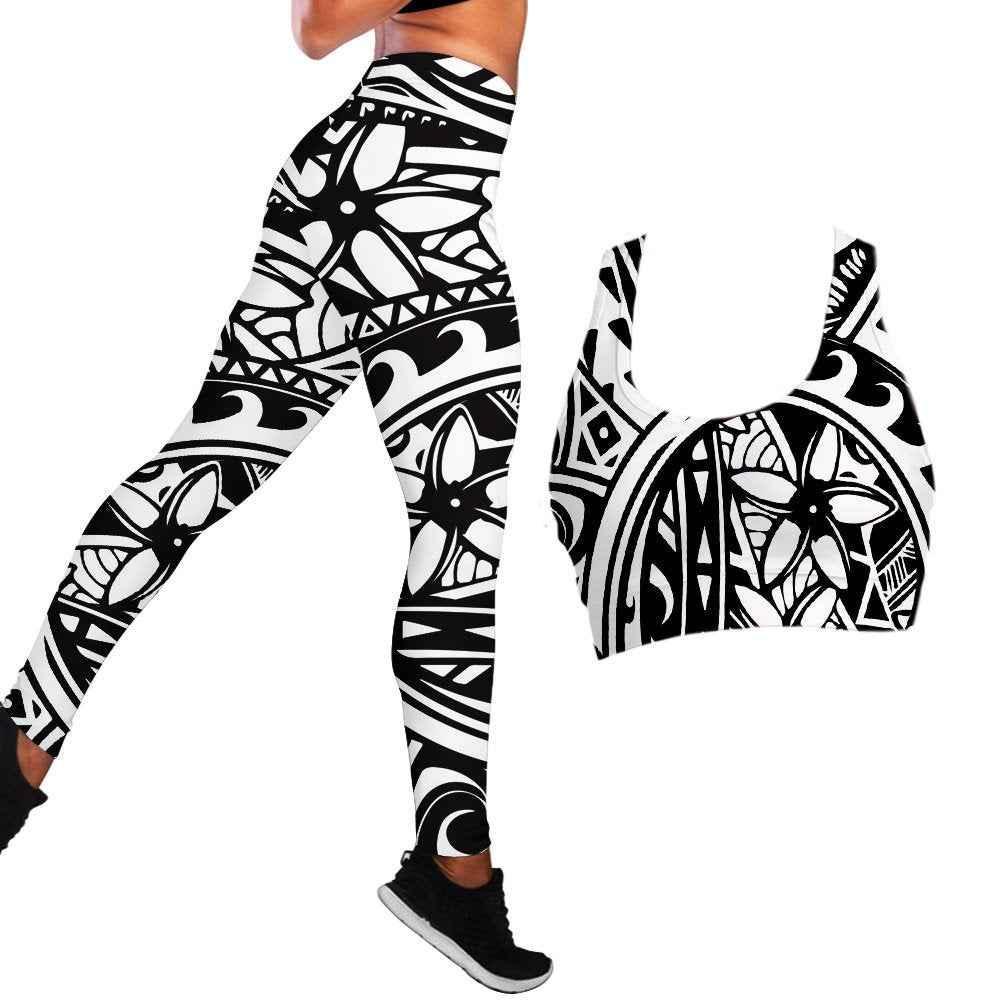 Polynesian Hibiscus Seamless Yoga Set Sports Bras Leggings 2 Piece Set Women Workout Clothes Workout Set for Gym
