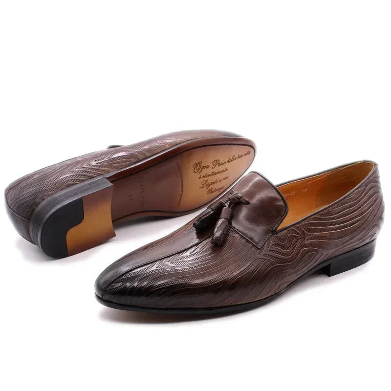 High quality men's leather shoes slip on casual tassel loafers driving - Allen-Fitness