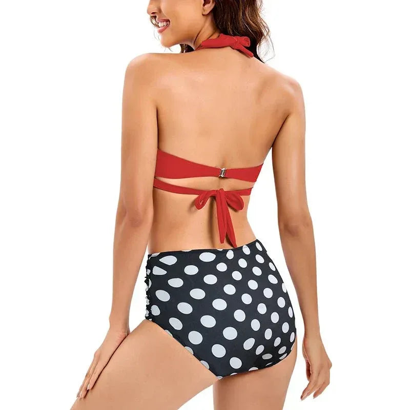 Bikini Set Ruched Swimwear Women Print Swimsuit Push Up High Waist Bikinis Plus Size Bathing Suit - Allen-Fitness