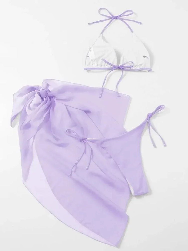 Hot Basic 3-Piece Halter Swimsuit Bikini Set - Two Piece Design - Swimwear - Allen-Fitness