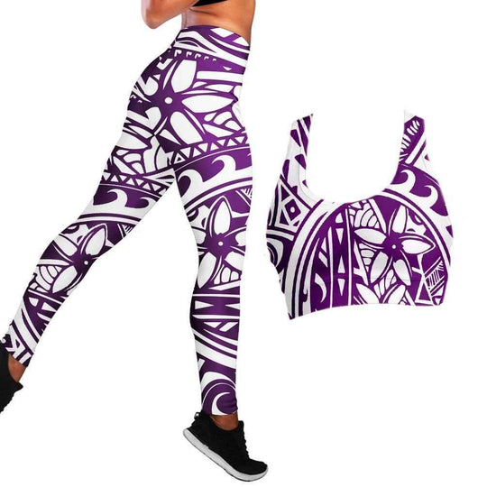 Polynesian Hibiscus Seamless Yoga Set Sports Bras Leggings 2 Piece Set Women Workout Clothes Workout Set for Gym