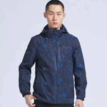 Man Winter Outdoor Waterproof Hiking Jacket - Heat Sealed Camo Print Hoodie Jacket - Allen-Fitness