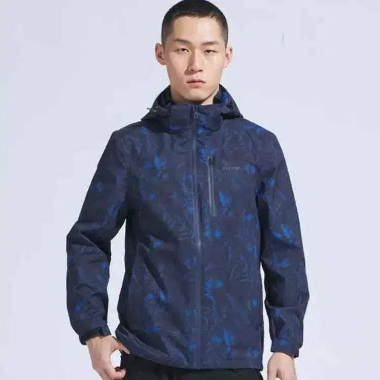 Man Winter Outdoor Waterproof Hiking Jacket - Heat Sealed Camo Print Hoodie Jacket - Allen-Fitness