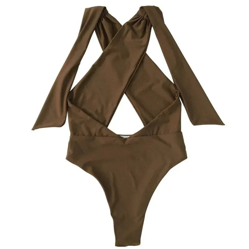 Sexy Lady Hanging Neck One-Piece Swimsuit - Solid Color - Womens Swimwear - Allen-Fitness