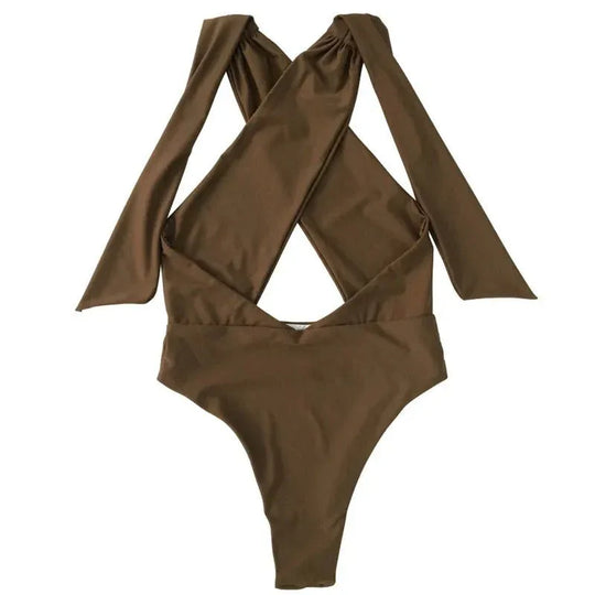 Sexy Lady Hanging Neck One-Piece Swimsuit - Solid Color - Womens Swimwear - Allen-Fitness