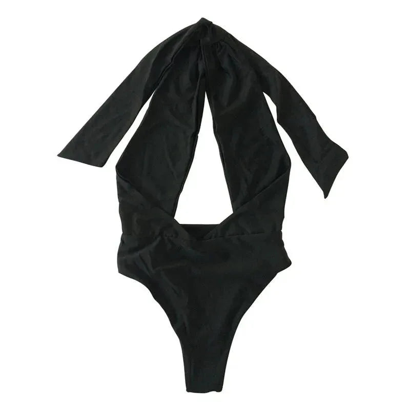 Sexy Lady Hanging Neck One-Piece Swimsuit - Solid Color - Womens Swimwear - Allen-Fitness