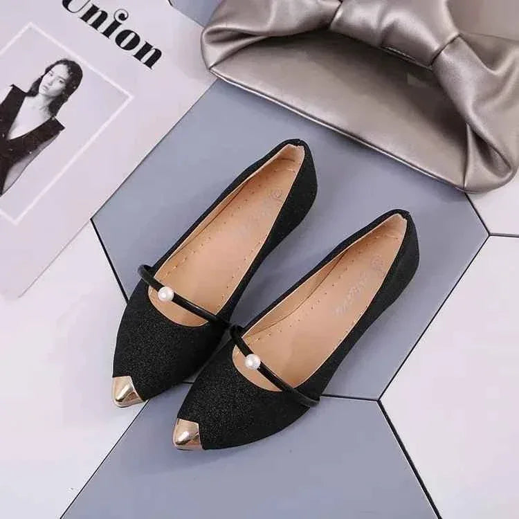 Low Heel Loafers Women Pointed Toe Pumps Elegant Flat Dress Shoes for Ladies - Allen-Fitness