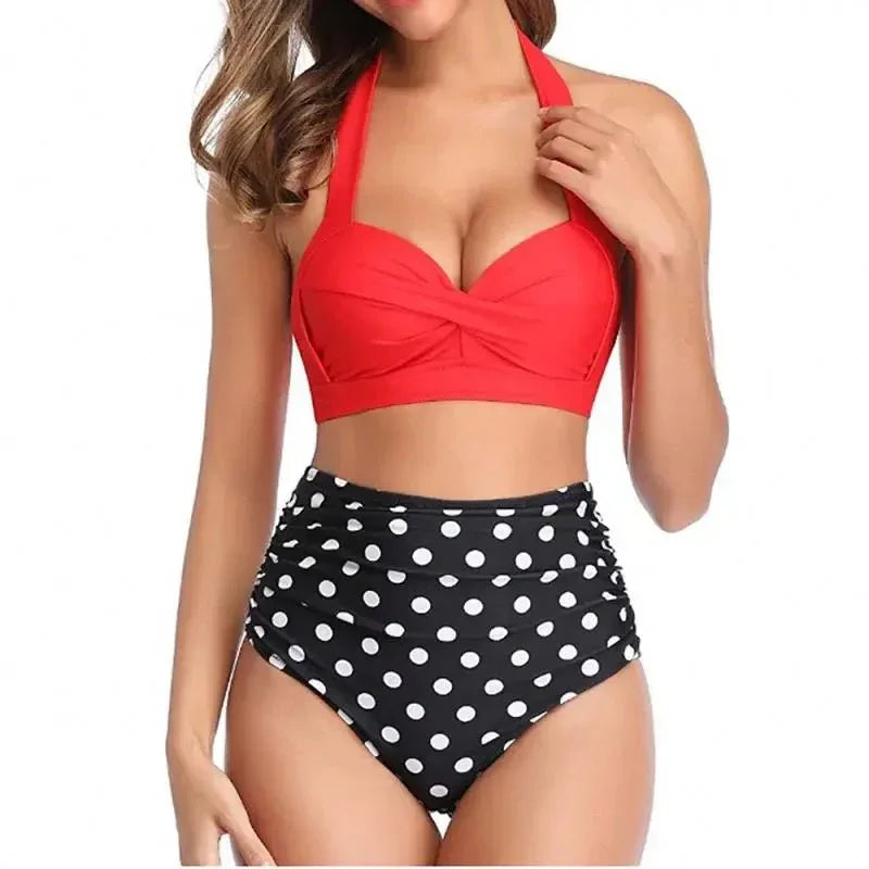Bikini Set Ruched Swimwear Women Print Swimsuit Push Up High Waist Bikinis Plus Size Bathing Suit Beachwear - Allen-Fitness
