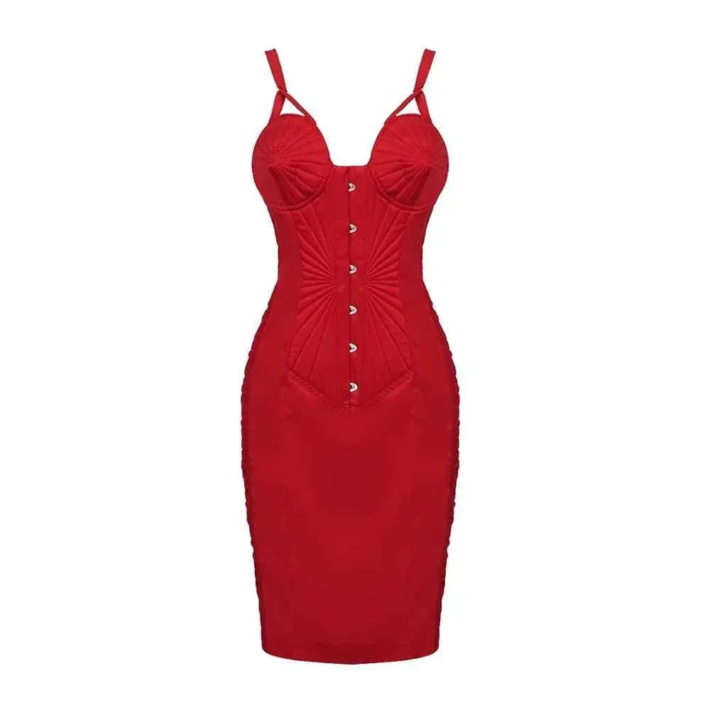 Red Satin Christmas Party Dress - Sexy Pleated Strapless Evening Outfit - Allen-Fitness
