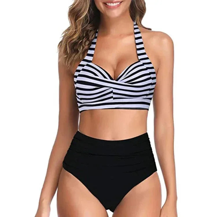 Women's Two Piece Swimsuits Athletic Halter Sporty Swimming Swimwear Triangle Sexy Bathing SuitsHigh Waist Bikini - Allen-Fitness