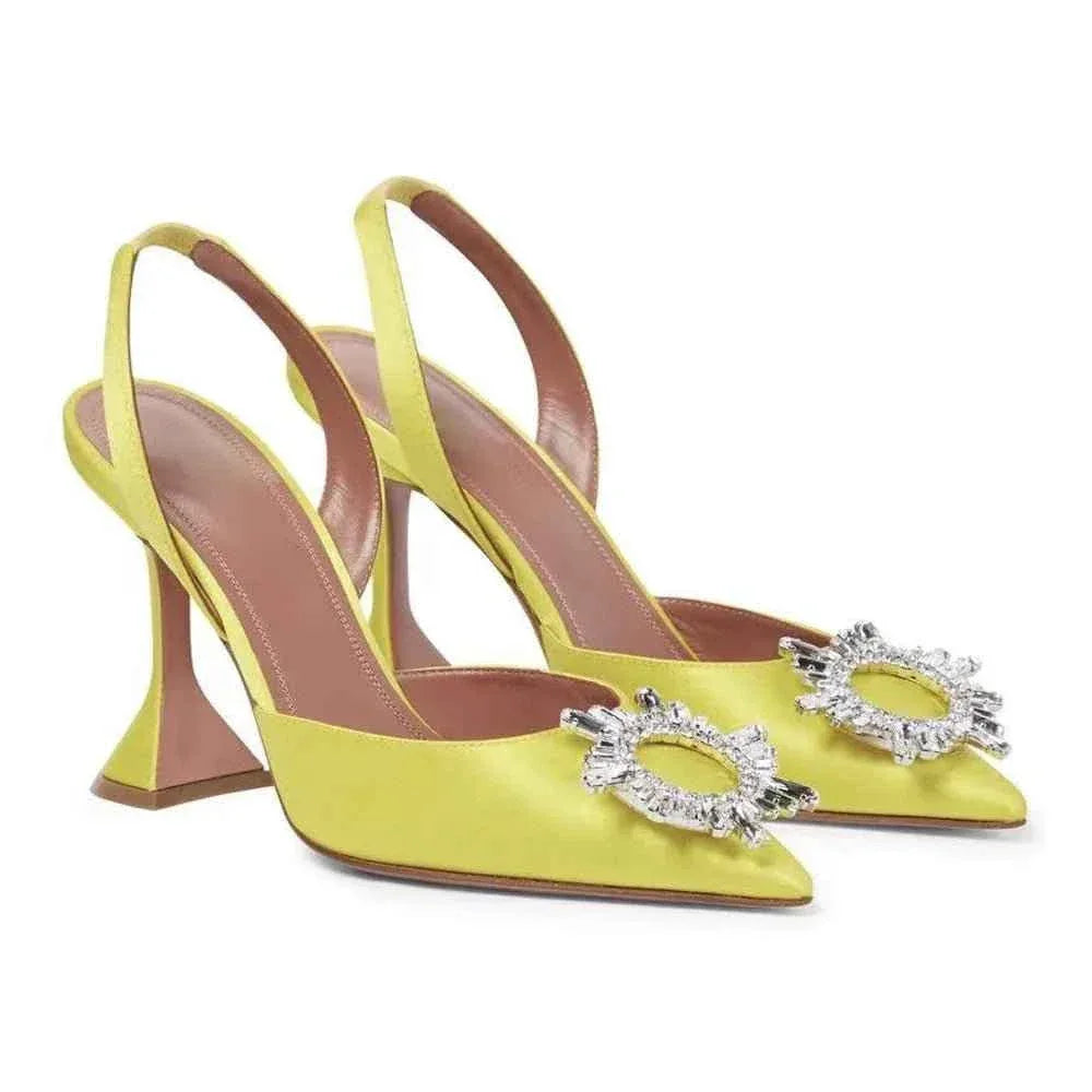 Women Sexy Luxury Rhinestone Sunflower Stud High Heels Dress Shoes Casual Ladies Kitten Heels Pointed Toe Sandals - Allen-Fitness