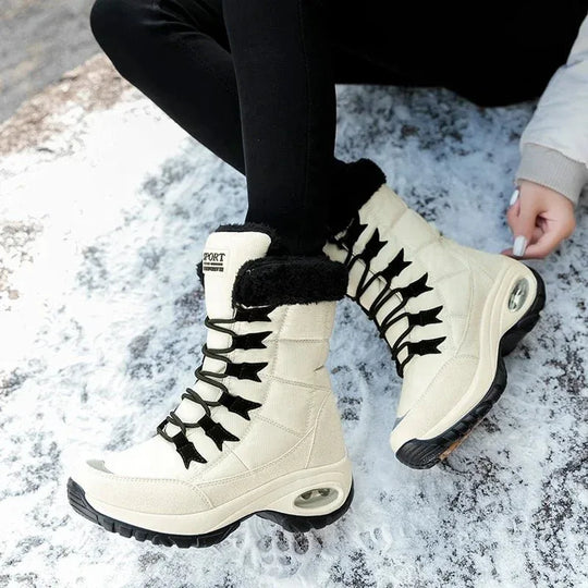 Women Boots Winter Keep Warm Cotton Shoes Mid-Calf Snow Boots Ladies Lace-up High-top Waterproof Booties Chaussures Femme - Allen-Fitness