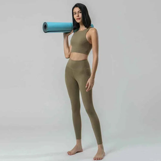 New gym fitness sets High Waist Squat Proof Leggings Active Wear Sport Bra Gym Pants Private Label Fitness Yoga Set - Allen-Fitness