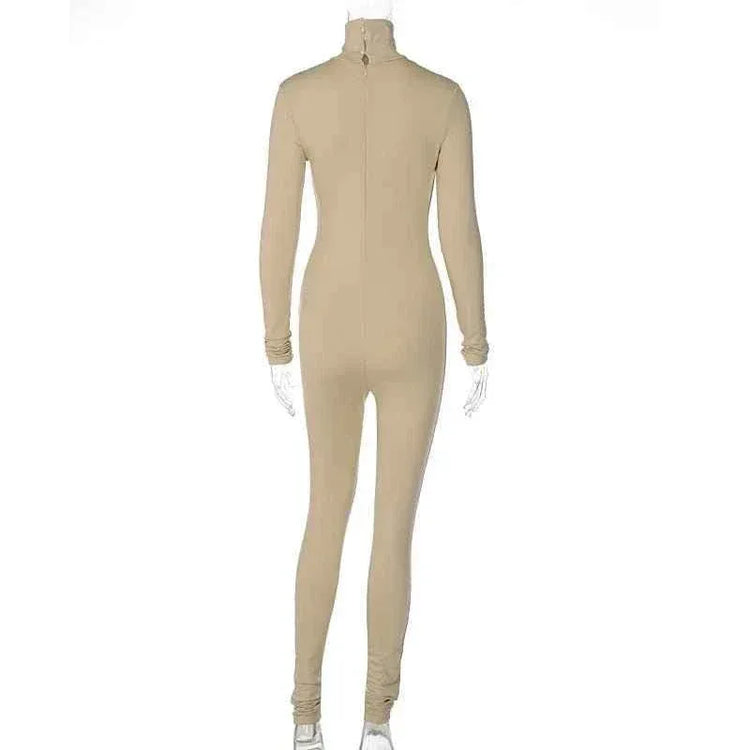 Fall Solid Long Sleeves yoga Rompers Women Ladies jogging wear new style One Piece stretch bodycon Jumpsuit - Allen-Fitness