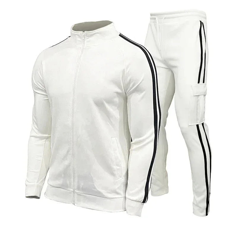 Men's Jogging Plus Size Sport Set with Three Stripes Zippered Collar - Outdoor Fitness Suit - Allen-Fitness