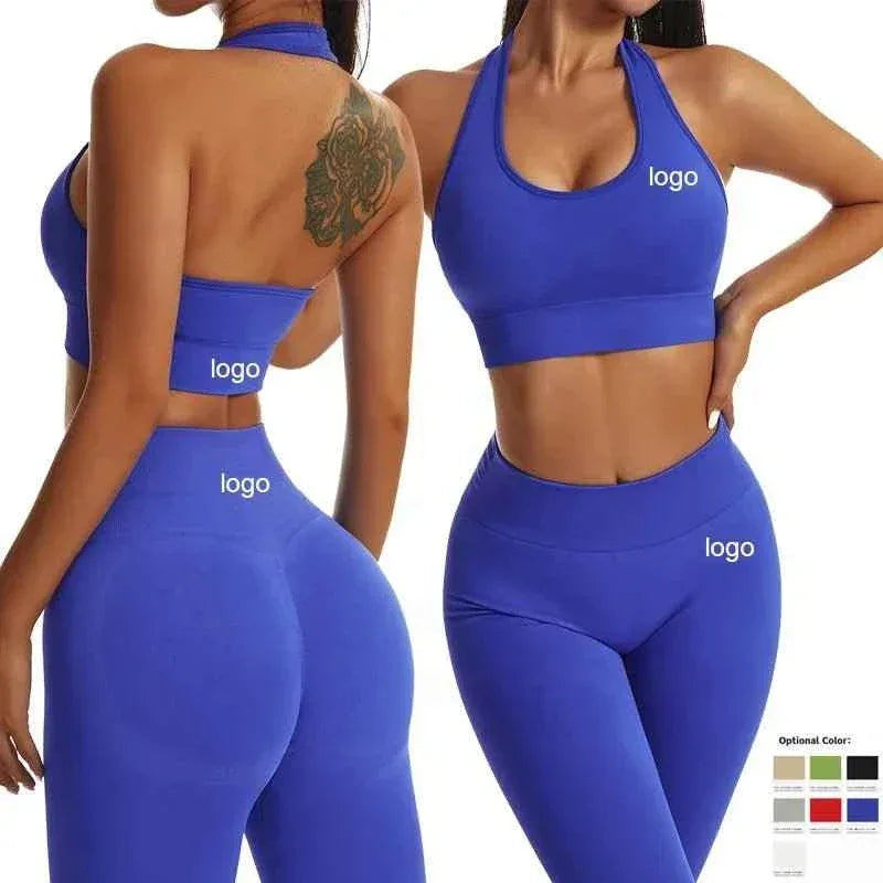 Leggings Yoga Set for Women - Seamless Bra Top and Scrunch Leggings Fitness Sport Suit - Allen-Fitness