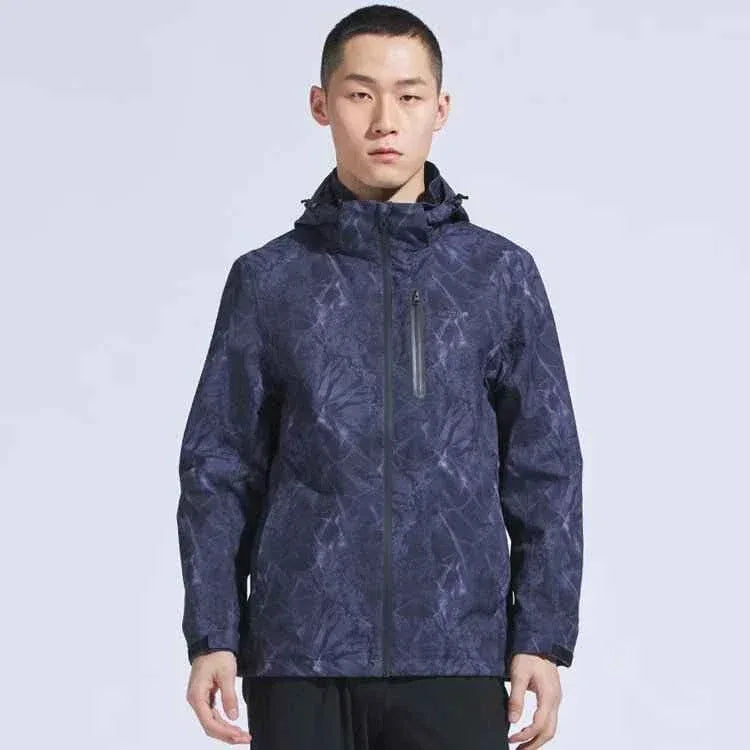 Man Winter Outdoor Waterproof Hiking Jacket - Heat Sealed Camo Print Hoodie Jacket - Allen-Fitness