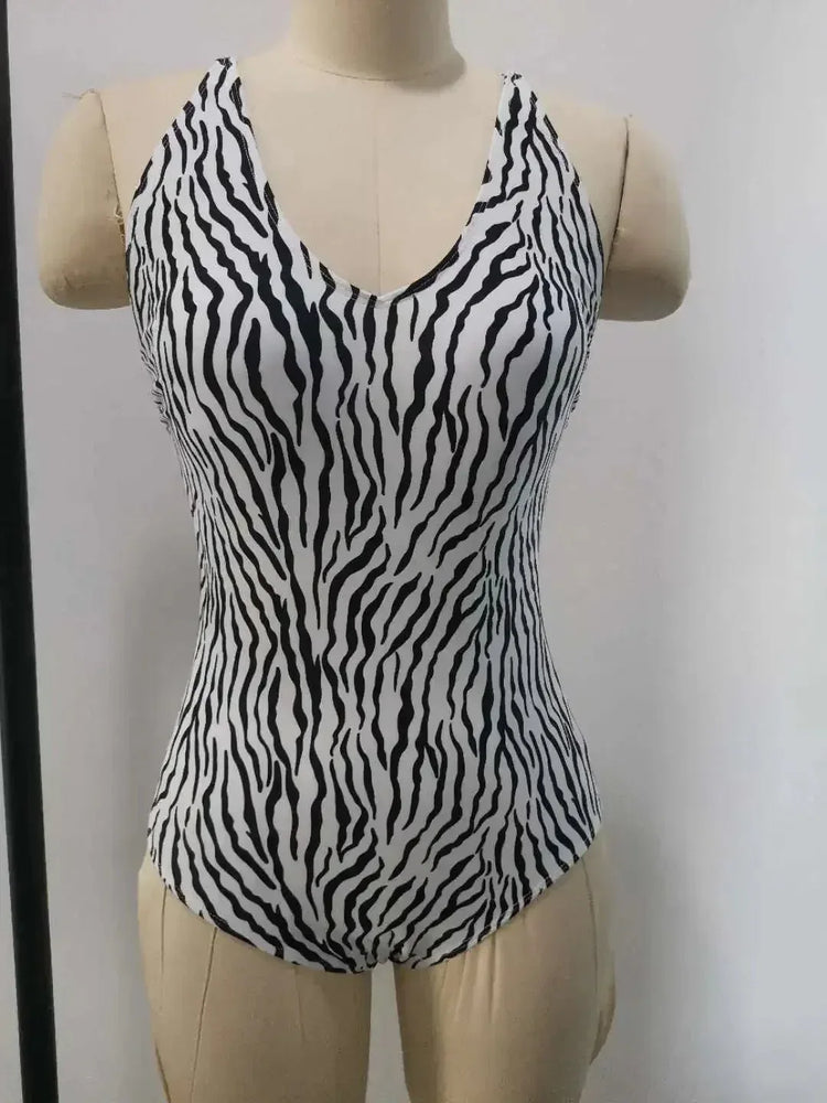 Striped Floral Deep V Beach Bodysuit - Trendy Swimwear for Women - Allen-Fitness
