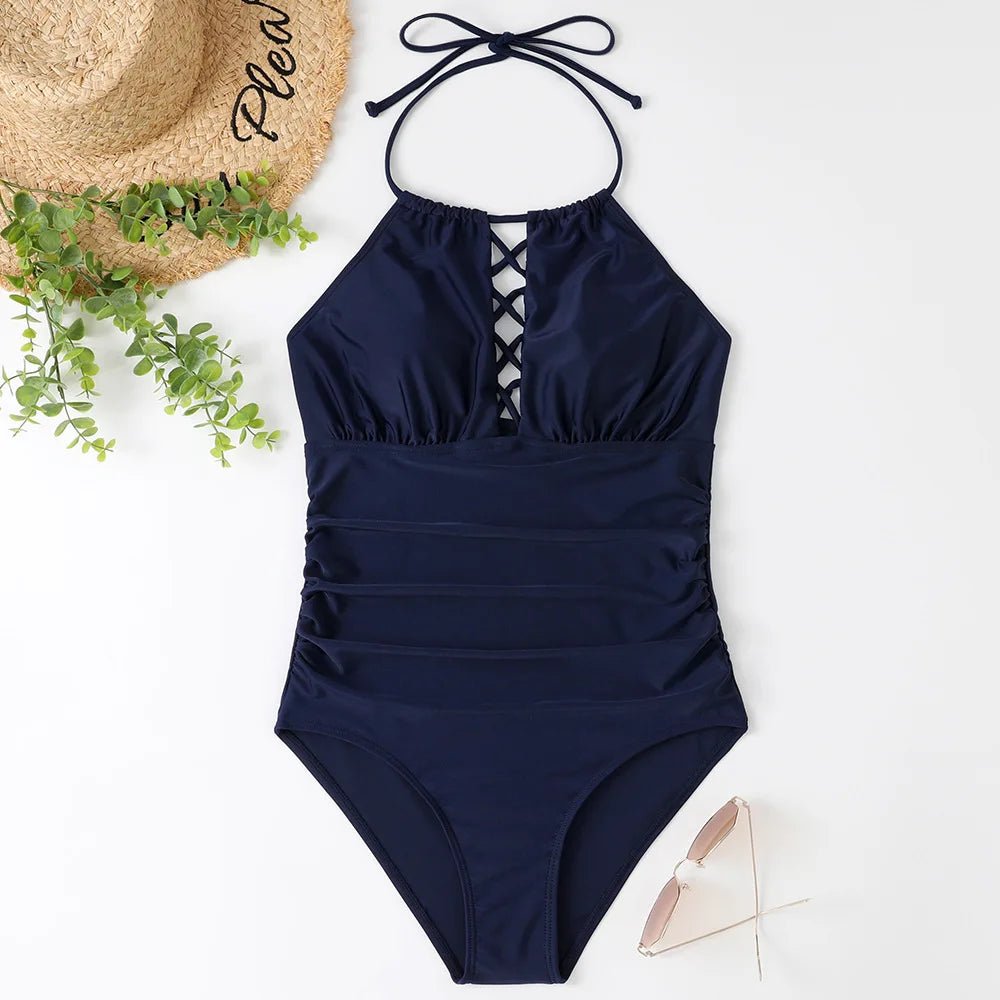 Hot Summer One Piece Swimsuit Sexy Floral Printed Women Halter Lace Up Swimwear Bathing Suit - Allen-Fitness