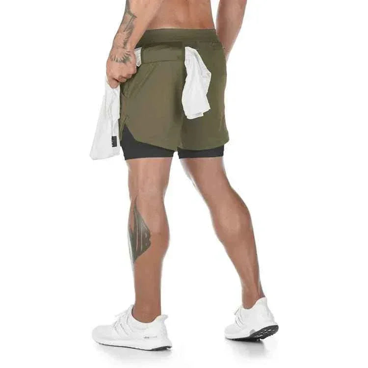 Men Workout Plus Size Shorts 5" Gym Quick Dry 2 in 1 Running Shorts with Phone Pockets - Allen-Fitness