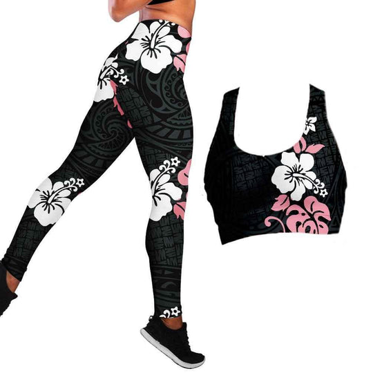 Polynesian Hibiscus Seamless Yoga Set Sports Bras Leggings 2 Piece Set Women Workout Clothes Workout Set for Gym