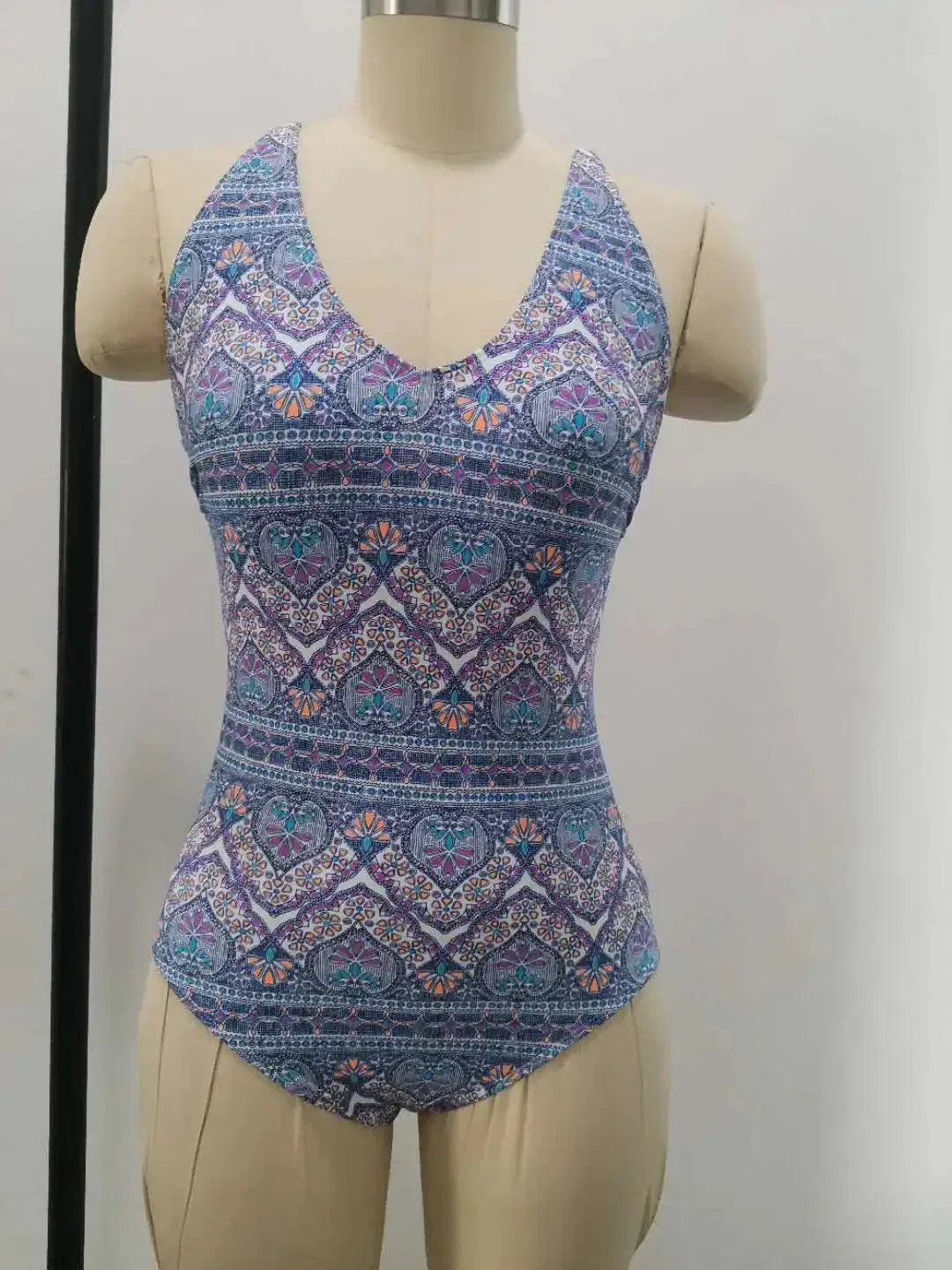 Striped Floral Deep V Beach Bodysuit - Trendy Swimwear for Women - Allen-Fitness