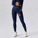 Women Popular New Design Long Sleeve Shirt Short Legging Bra Sports Gym Set Yoga Wear Set Fitness Set - Allen-Fitness