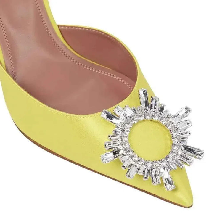 Women Sexy Luxury Rhinestone Sunflower Stud High Heels Dress Shoes Casual Ladies Kitten Heels Pointed Toe Sandals - Allen-Fitness