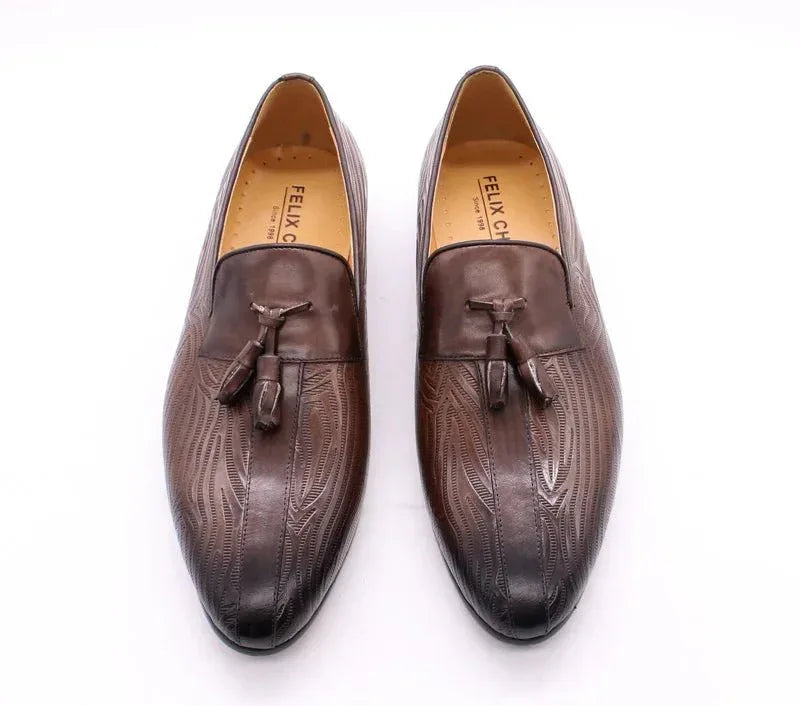 High quality men's leather shoes slip on casual tassel loafers driving - Allen-Fitness