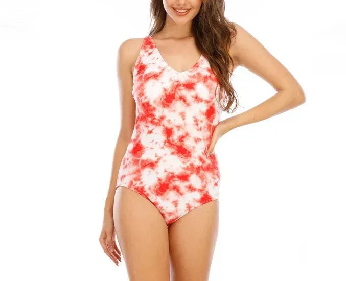 Striped Floral Deep V Beach Bodysuit - Trendy Swimwear for Women - Allen-Fitness