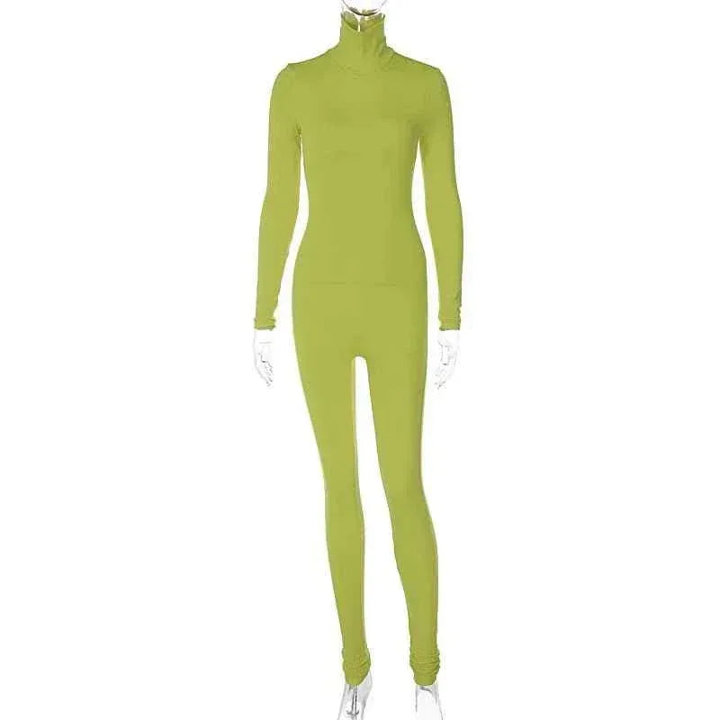 Fall Solid Long Sleeves yoga Rompers Women Ladies jogging wear new style One Piece stretch bodycon Jumpsuit - Allen-Fitness