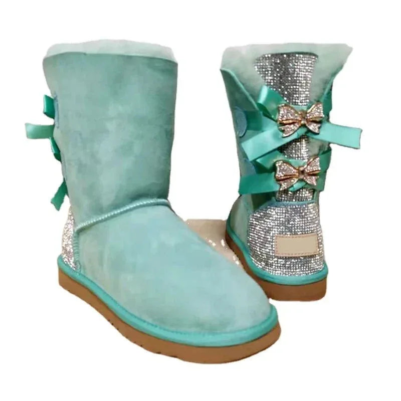 stylish winter boots for women in stock Sparkle with bow with jewel winter boots - Allen-Fitness
