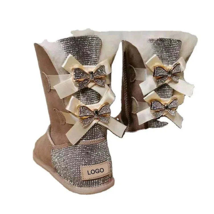 stylish winter boots for women in stock Sparkle with bow with jewel winter boots - Allen-Fitness