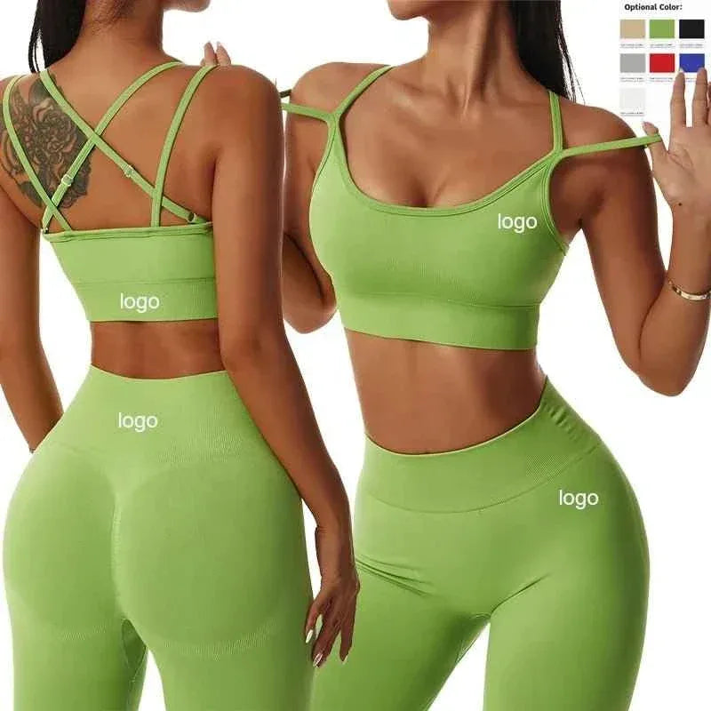 Leggings Yoga Set for Women - Seamless Bra Top and Scrunch Leggings Fitness Sport Suit - Allen-Fitness