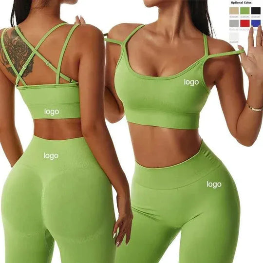 Leggings Yoga Set for Women - Seamless Bra Top and Scrunch Leggings Fitness Sport Suit - Allen-Fitness