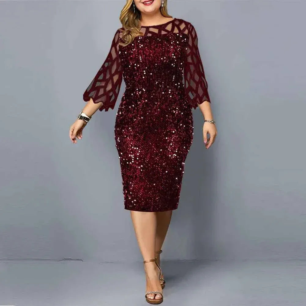 Women fashion plus size sequin party formal dress - Allen-Fitness