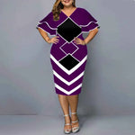 Plus size hot sales new digital printed full size women matching sleeves fall casual dress women - Allen-Fitness