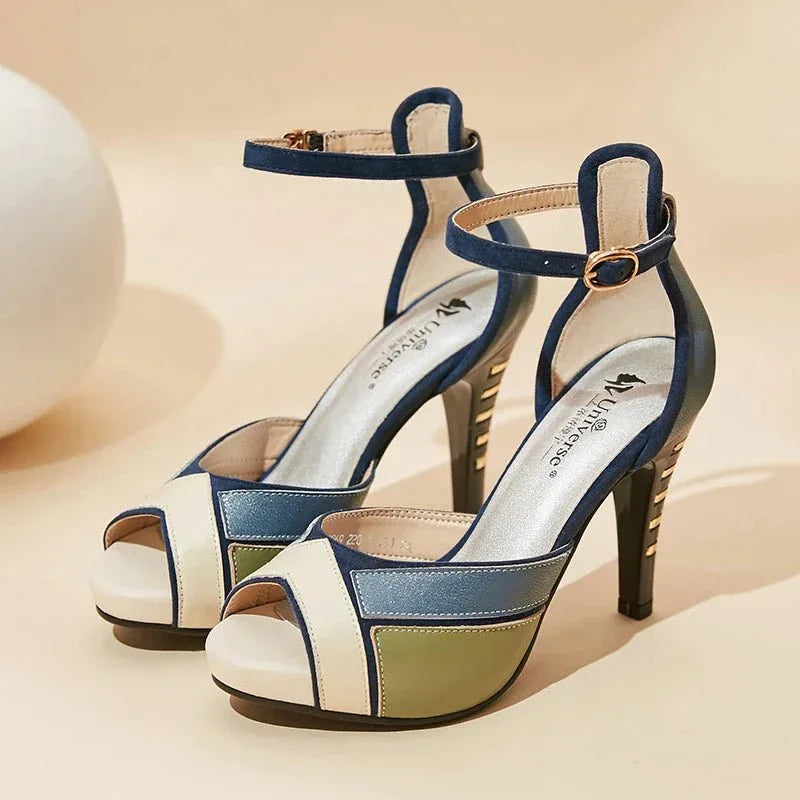 Women's high heeled+ Peep Toe Platform Ladies Leather Sandals - Allen-Fitness