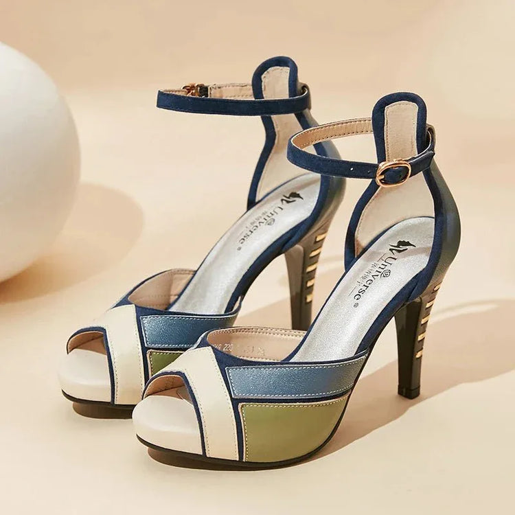 Women's high heeled+ Peep Toe Platform Ladies Leather Sandals - Allen-Fitness