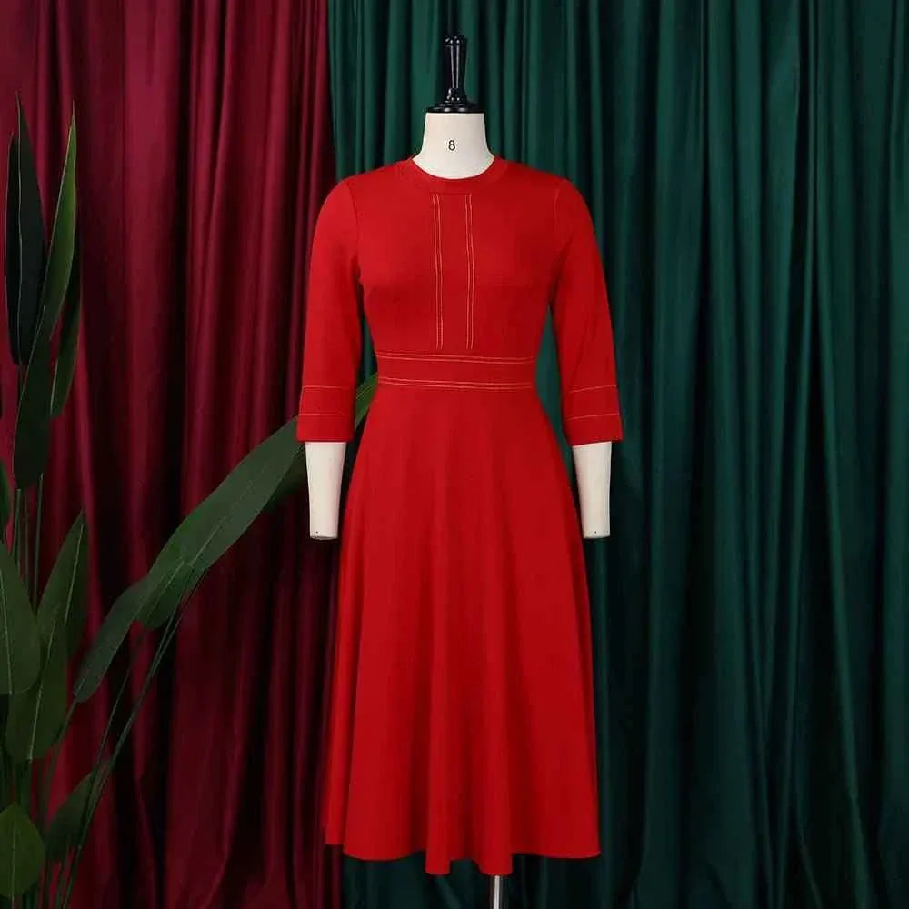 Latest Design Elegent Fall Dress Stand Neck 3 Quarter Sleeve A-line Party Dresses Women African Dresses For Women Clothing - Allen-Fitness