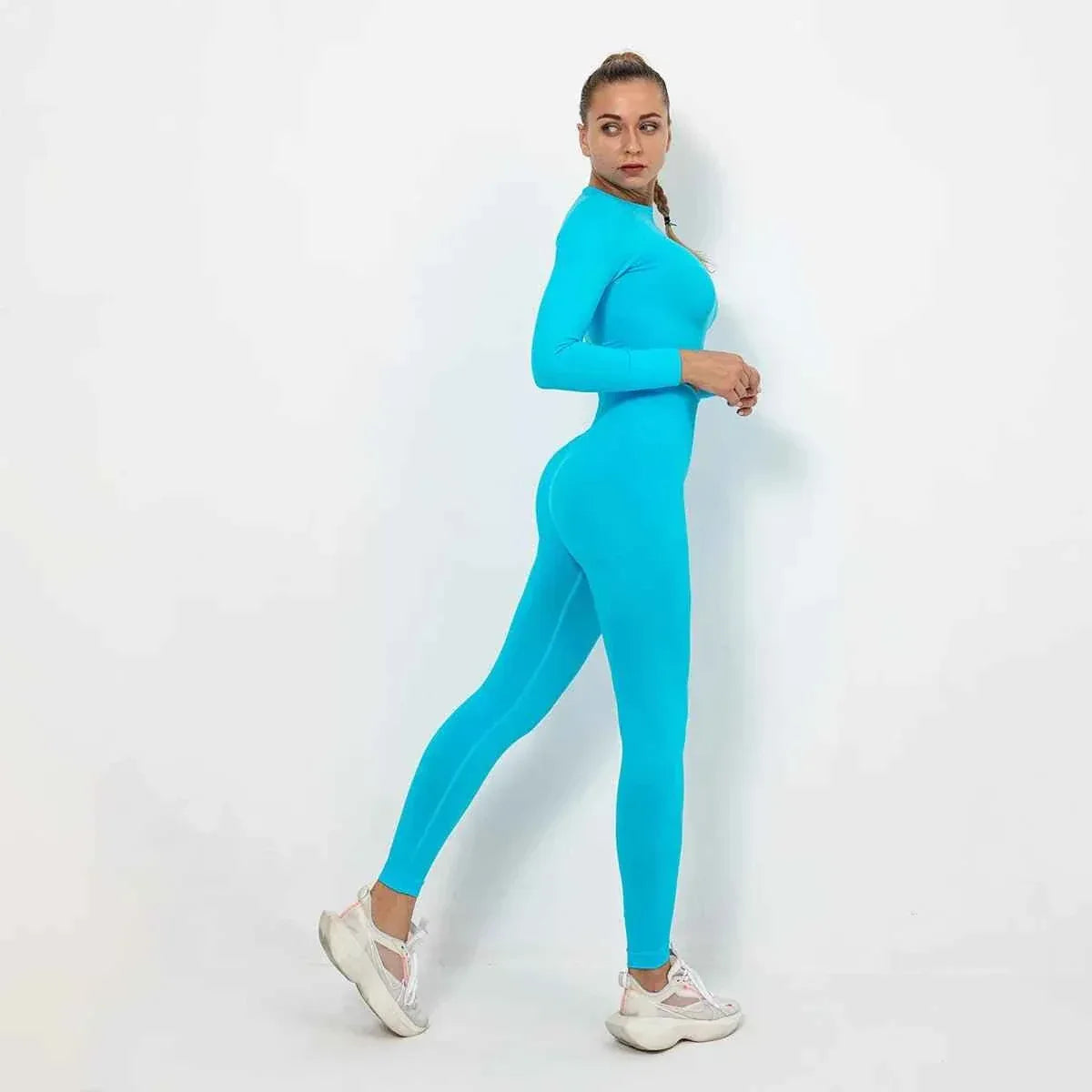 Women Seamless Long Sleeve Top And Leggings Set Yoga Workout Suit - Allen-Fitness