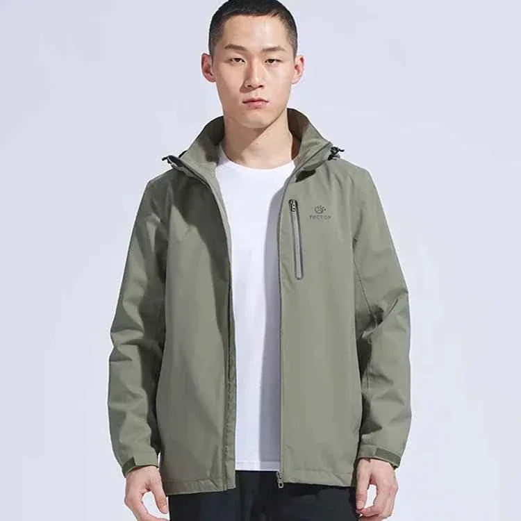 Man Winter Outdoor Waterproof Hiking Jacket - Heat Sealed Camo Print Hoodie Jacket - Allen-Fitness