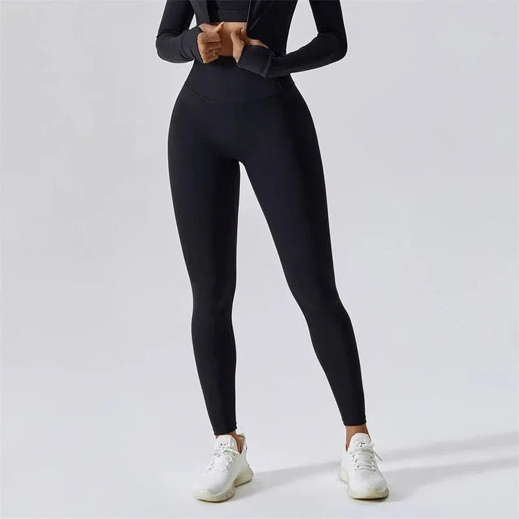 Women Popular New Design Long Sleeve Shirt Short Legging Bra Sports Gym Set Yoga Wear Set Fitness Set - Allen-Fitness