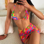 Women Swimwear High Waist Halter Logo Printed Swimwear in Turkey 3 Piece Bikini New Print Lace Up Swimsuit Cover Up - Allen-Fitness